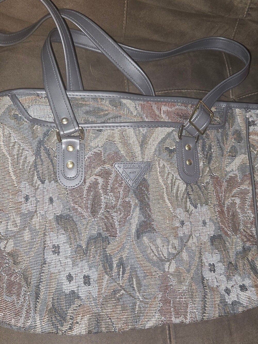 Vintage French West Indies floral tapestry tote bag